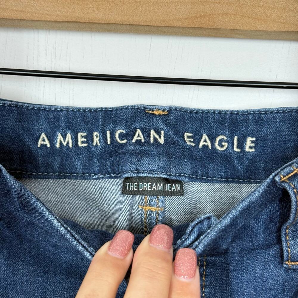 American Eagle Curvy Hi Rise‎ Jeans Size 12 Short Blue Denim Distressed Jegging - Picture 8 of 10